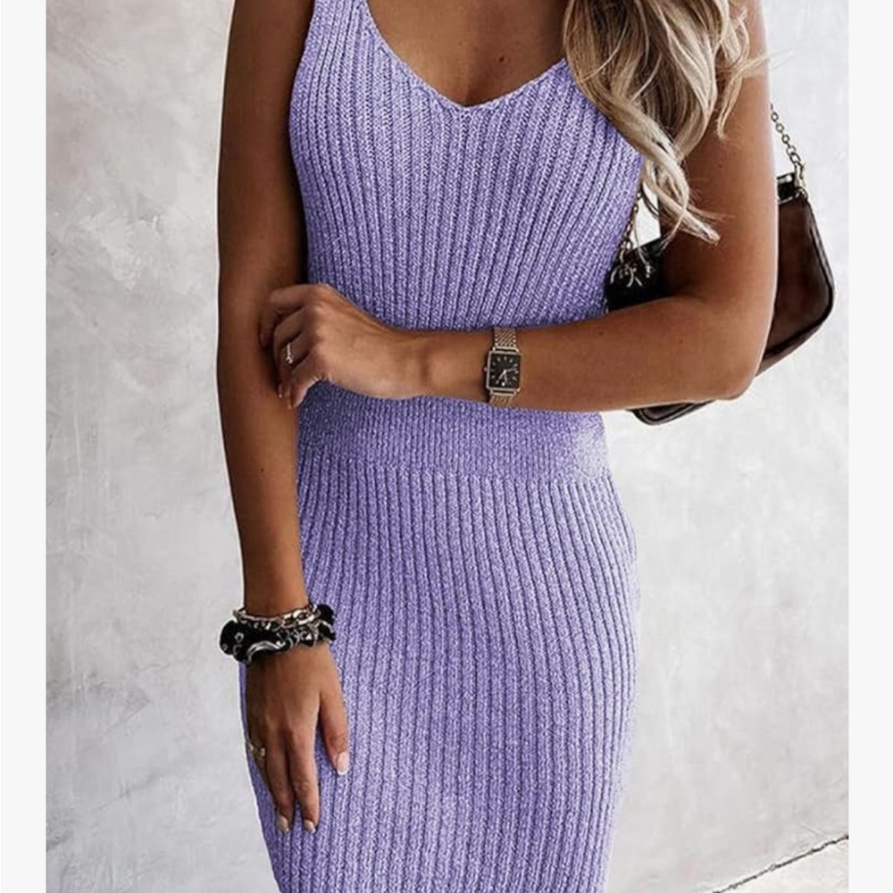 Chic Lavender Ribbed Mini Dress - Picture 2 of 8